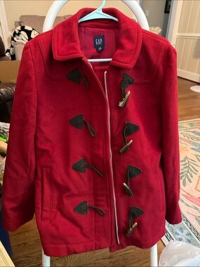 GAP Deep Red Wool-Blend Toggle Coat